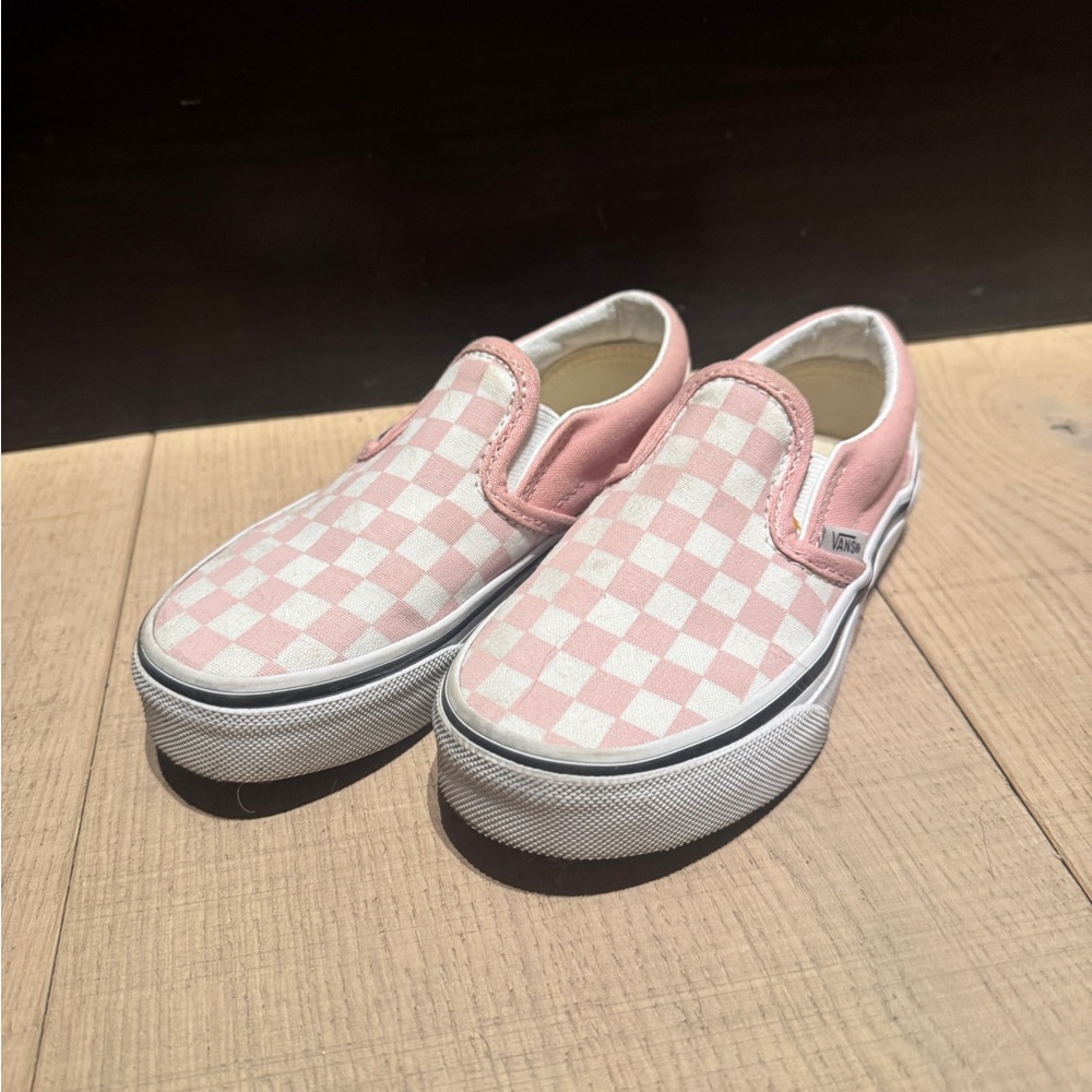 Vans Kids Pink and White Checkered Slip-On Sneakers
